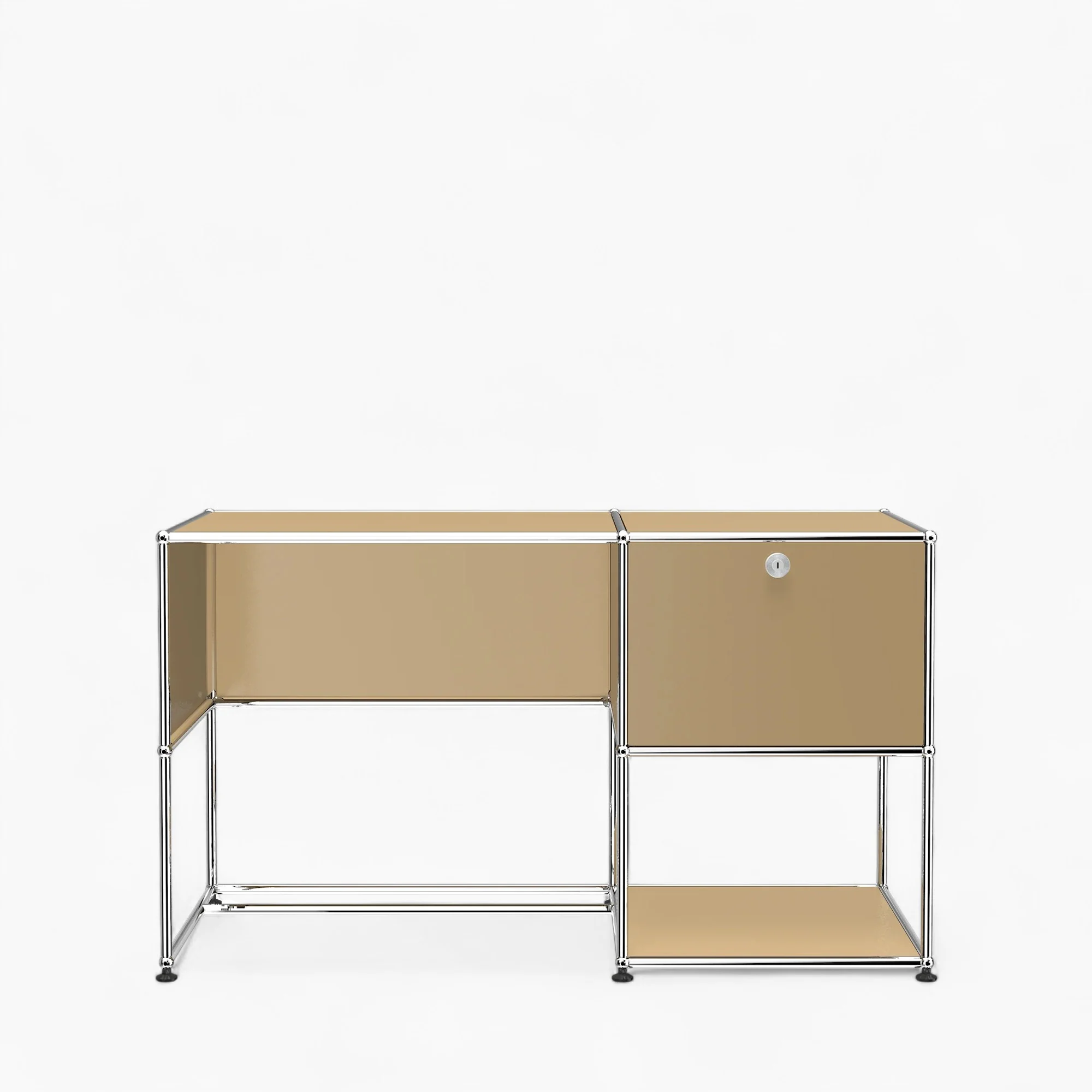 Arvhi A1 Desk Unit in Beige with a cabinet module and an open lower shelf