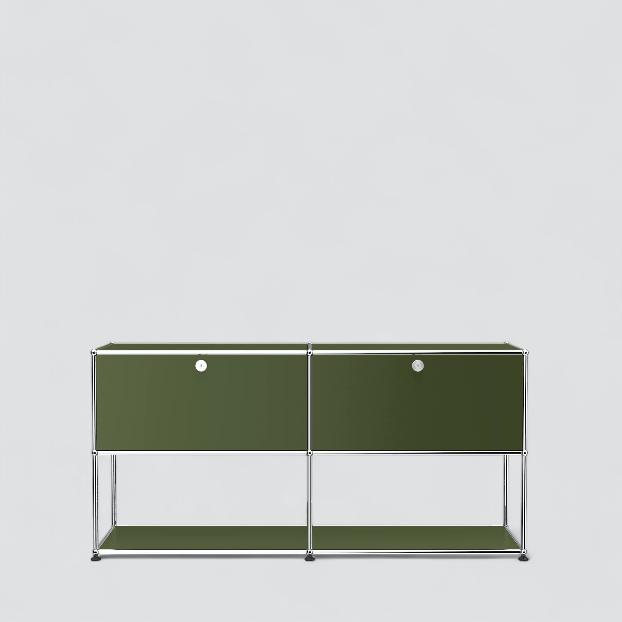 Arvhi F2 modular steel credenza in olive green, a USM Haller style credenza dupe